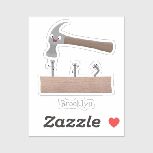 Cute, grappige hamer en nagels cartoon illustratie sticker (Vel)
