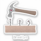 Cute, grappige hamer en nagels cartoon illustratie sticker (Voorkant)