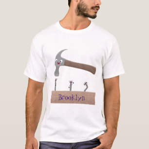 Cute, grappige hamer en nagels cartoon illustratie t-shirt