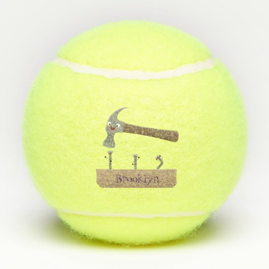 Cute, grappige hamer en nagels cartoon illustratie tennisballen (Achterkant)