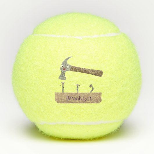 Cute, grappige hamer en nagels cartoon illustratie tennisballen (Voorkant)