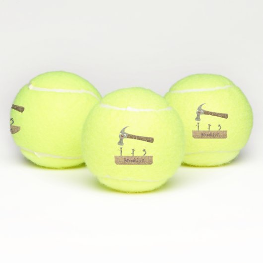 Cute, grappige hamer en nagels cartoon illustratie tennisballen (Multi)