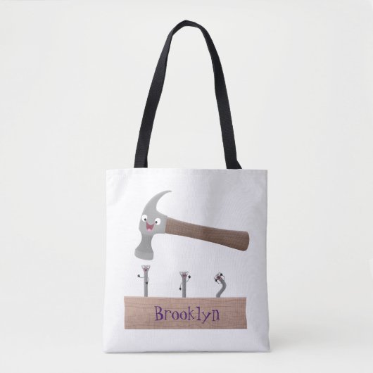 Cute, grappige hamer en nagels cartoon illustratie tote bag (Voorkant)