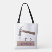 Cute, grappige hamer en nagels cartoon illustratie tote bag (Achterkant)