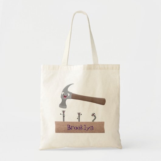 Cute, grappige hamer en nagels cartoon illustratie tote bag (Voorkant)