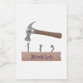 Cute, grappige hamer en nagels cartoon illustratie voedselcontainer etiket (Enkel label)