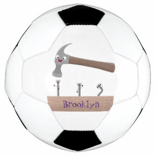 Cute, grappige hamer en nagels cartoon illustratie voetbal