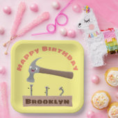 Cute, grappige hamer en nagels cartoon verjaardag papieren bordje (Feest)
