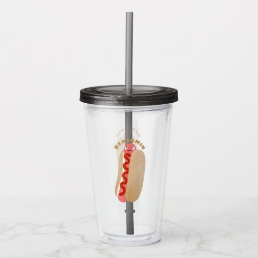 Cute grappige hotdog Weiner cartoon Acryl Drinkbeker (Voorkant)
