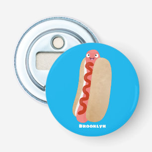 Cute grappige hotdog Weiner cartoon Button Flesopener