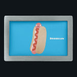 Cute grappige hotdog Weiner cartoon Gesp<br><div class="desc">Deze grappige hotdog is klaar met ketchup voor de lunch. Ontworpen in schattige cartoon stijl.</div>