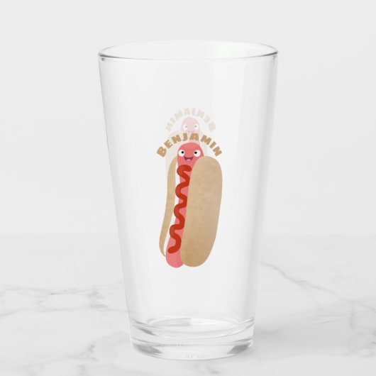 Cute grappige hotdog Weiner cartoon Glas (Achterkant)