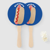 Cute grappige hotdog Weiner cartoon Handwaaier (Voorkant en achterkant)