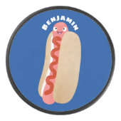 Cute grappige hotdog Weiner cartoon Hockey Puck (Voorkant)
