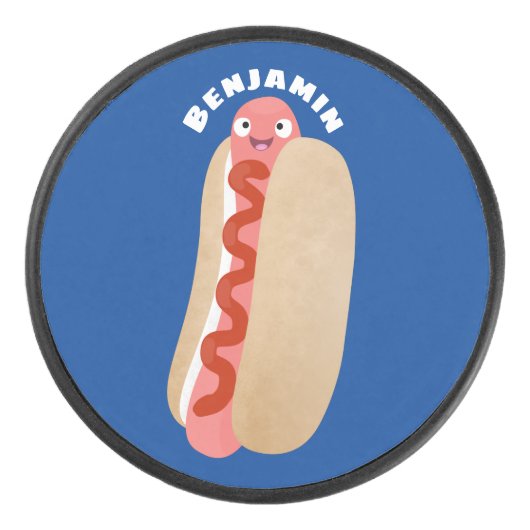 Cute grappige hotdog Weiner cartoon Hockey Puck (Voorkant)