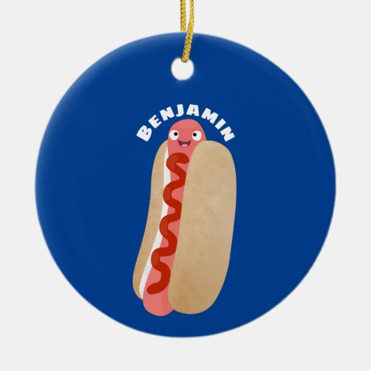 Cute grappige hotdog Weiner cartoon Keramisch Ornament (Voorkant)
