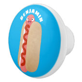 Cute grappige hotdog Weiner cartoon Keramische Knop (Rechts)