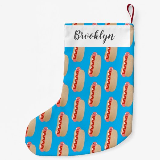 Cute grappige hotdog Weiner cartoon Kleine Kerstsok (Achterkant)
