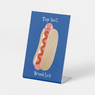 Cute grappige hotdog Weiner cartoon Reclamebord Met Voetstuk