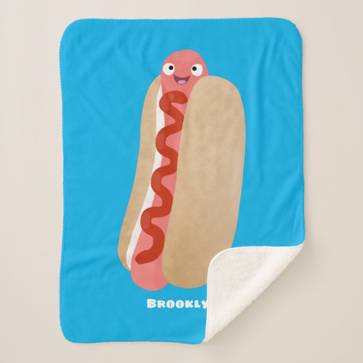 Cute grappige hotdog Weiner cartoon Sherpa Deken (Voorkant)