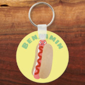 Cute grappige hotdog Weiner cartoon Sleutelhanger (Voorkant)