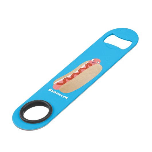 Cute grappige hotdog Weiner cartoon Speed Flessenopener (Voorkant Gekanteld)