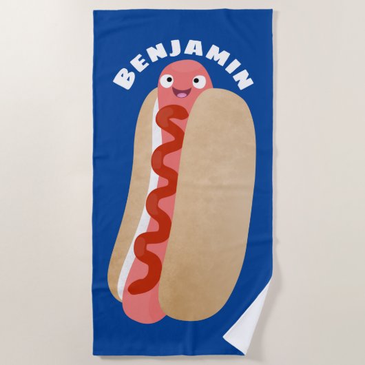 Cute grappige hotdog Weiner cartoon Strandlaken (Voorkant)