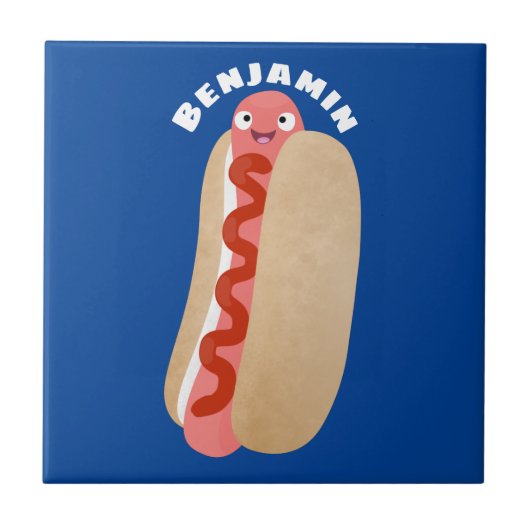 Cute grappige hotdog Weiner cartoon Tegeltje (Voorkant)