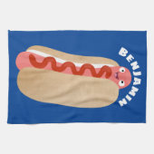 Cute grappige hotdog Weiner cartoon Theedoek (Horizontaal)
