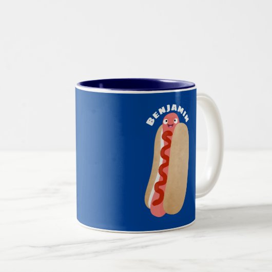 Cute grappige hotdog Weiner cartoon Tweekleurige Koffiemok (Voorkant rechts)