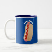 Cute grappige hotdog Weiner cartoon Tweekleurige Koffiemok (Links)