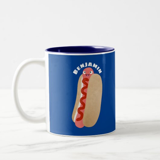 Cute grappige hotdog Weiner cartoon Tweekleurige Koffiemok (Links)
