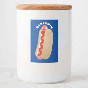 Cute grappige hotdog Weiner cartoon Voedselcontainer Etiket
