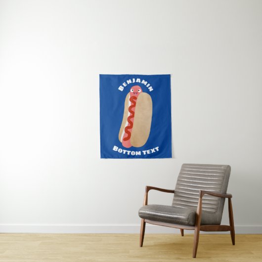 Cute grappige hotdog Weiner cartoon Wandkleed (In situ)