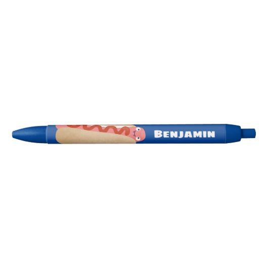 Cute grappige hotdog Weiner cartoon Zwarte Inkt Pen (Voorkant)