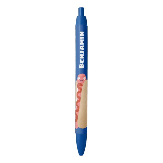 Cute grappige hotdog Weiner cartoon Zwarte Inkt Pen (Voorkant Verticaal)