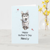 Cute grappige Husky Blue-moederdagkaart Kaart (Gele Bloem)