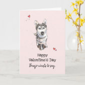 Cute & grappige Husky dog Valentijn's day Ik hou v Kaart (Gele Bloem)