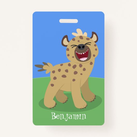 Cute grappige hyena lachende cartoon illustratie badge (Voorkant)