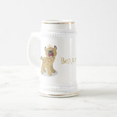 Cute grappige hyena lachende cartoon illustratie bierpul (Voorkant links)