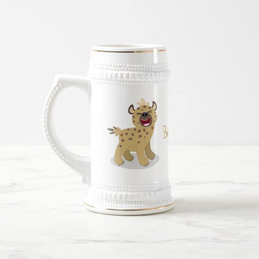 Cute grappige hyena lachende cartoon illustratie bierpul (Links)