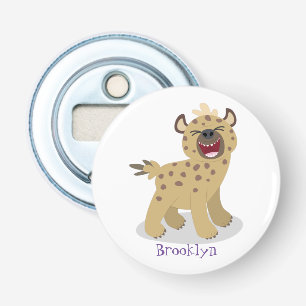 Cute grappige hyena lachende cartoon illustratie button flesopener