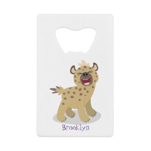 Cute grappige hyena lachende cartoon illustratie creditkaart flessenopener