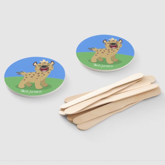 Cute grappige hyena lachende cartoon illustratie handwaaier (Niet-gemonteerd)