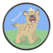 Cute grappige hyena lachende cartoon illustratie hockey puck (Voorkant)
