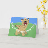 Cute grappige hyena lachende cartoon illustratie kaart (Gele Bloem)