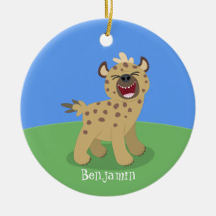 Cute grappige hyena lachende cartoon illustratie keramisch ornament