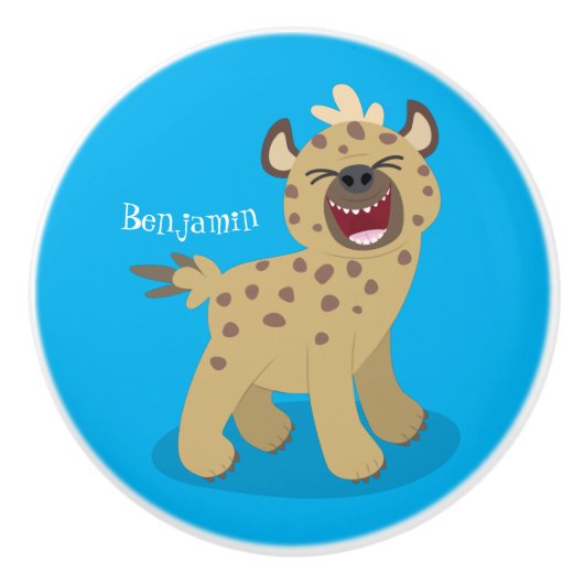 Cute grappige hyena lachende cartoon illustratie keramische knop (Voorkant)