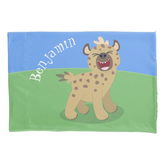 Cute grappige hyena lachende cartoon illustratie kussensloop (Voorkant)