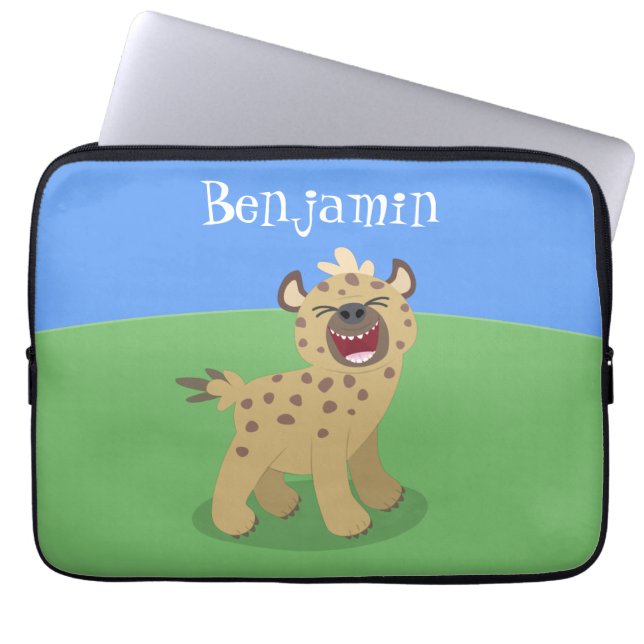 Cute grappige hyena lachende cartoon illustratie laptop sleeve (Voorkant)